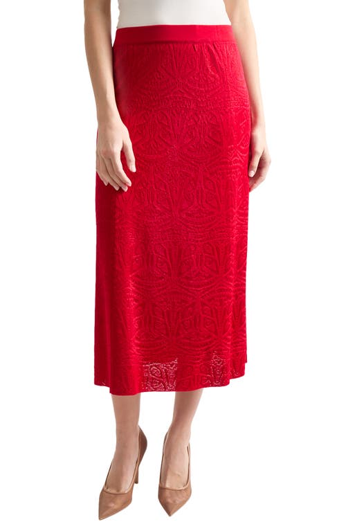 Misook Burnout Midi A-Line Skirt in Rouge 