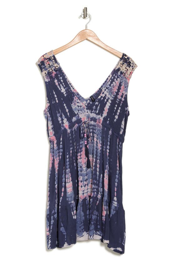 Boho Me Tie Dye V-neck Tank Top In Navy