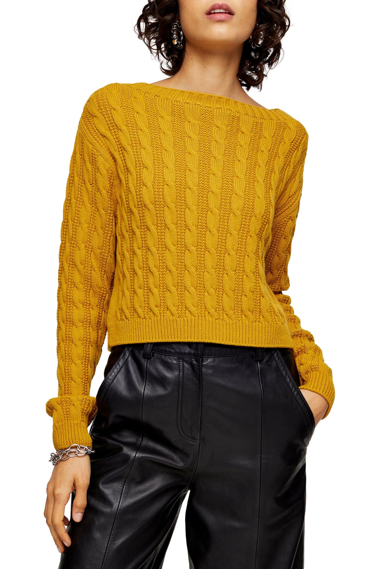 TOPSHOP | Cable Knit Crop Sweater | Nordstrom Rack