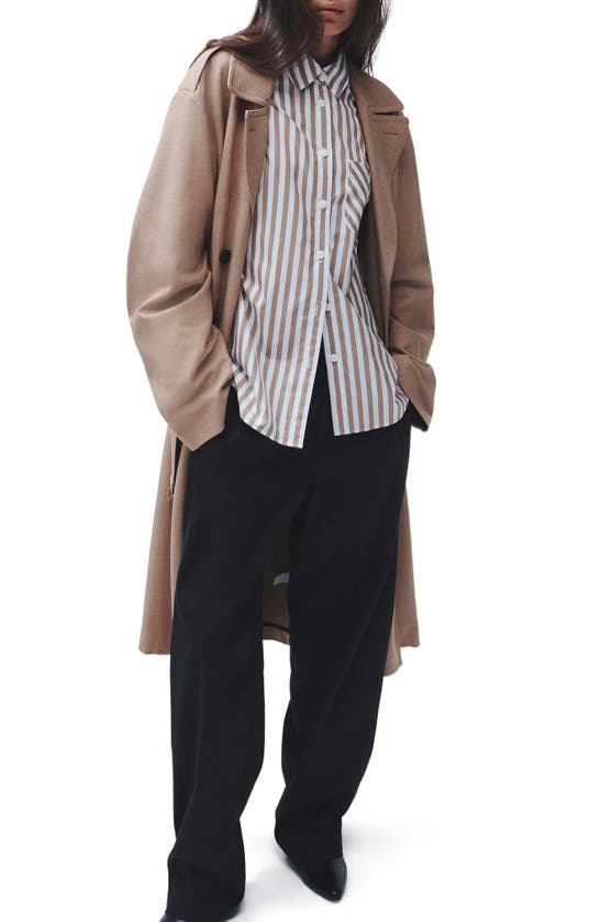 Shop Rag & Bone Maxine Stripe Cotton Button-up Shirt In Thin Brown Stripe