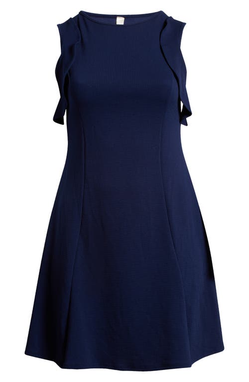 24seven Comfort Apparel Plus Size Ruffle A-line Knee Length Dress In Navy