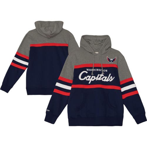 Men's Mitchell & Ness Navy/Heather Gray Washington Capitals Head Coach Pullover Hoodie