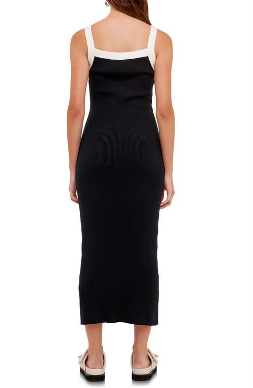 Shop Grey Lab Square Neck Sleeveless Ribbed Midi Dress In Black/white
