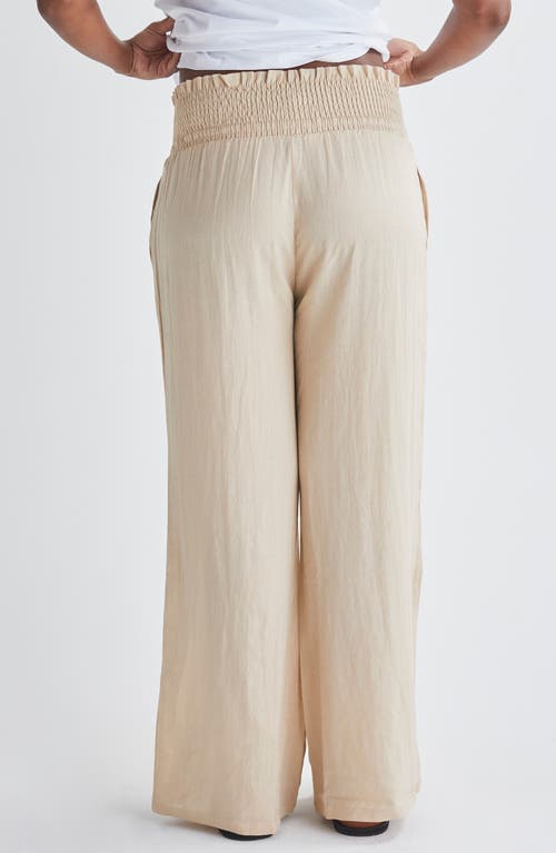 Angel Maternity Smocked Waist Linen Maternity Pants In Light Beige