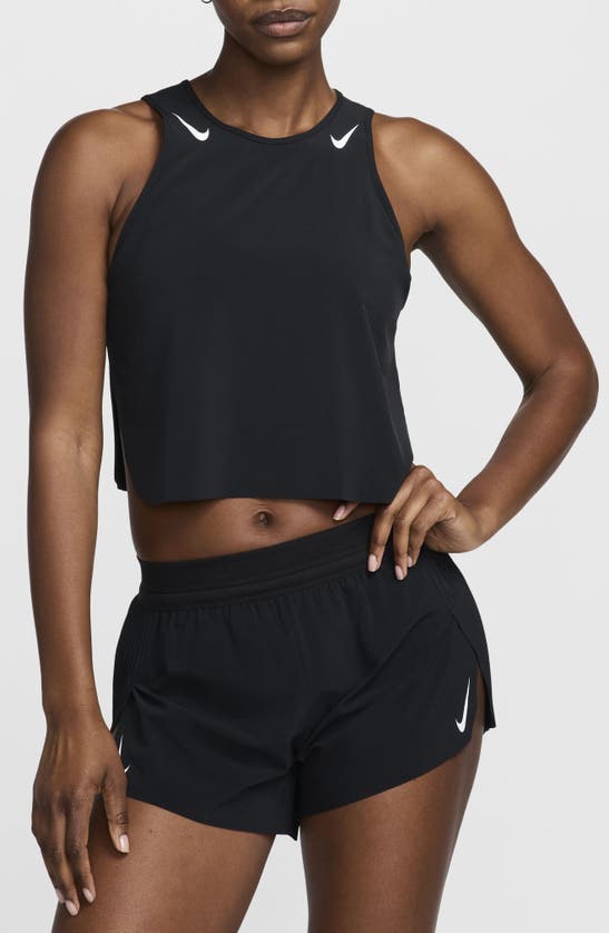 Shop Nike Aeroswift Dri-fit Adv Crop Running Tank Top In Black/white