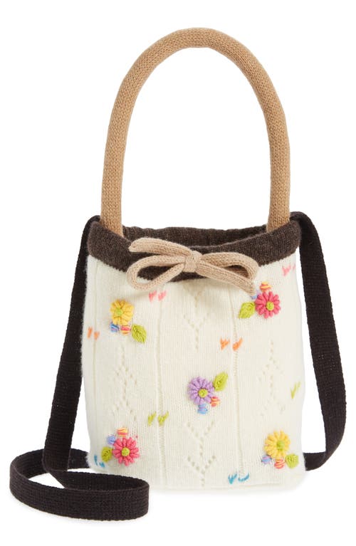 Daisy Embroidered Knit Handbag in Cream