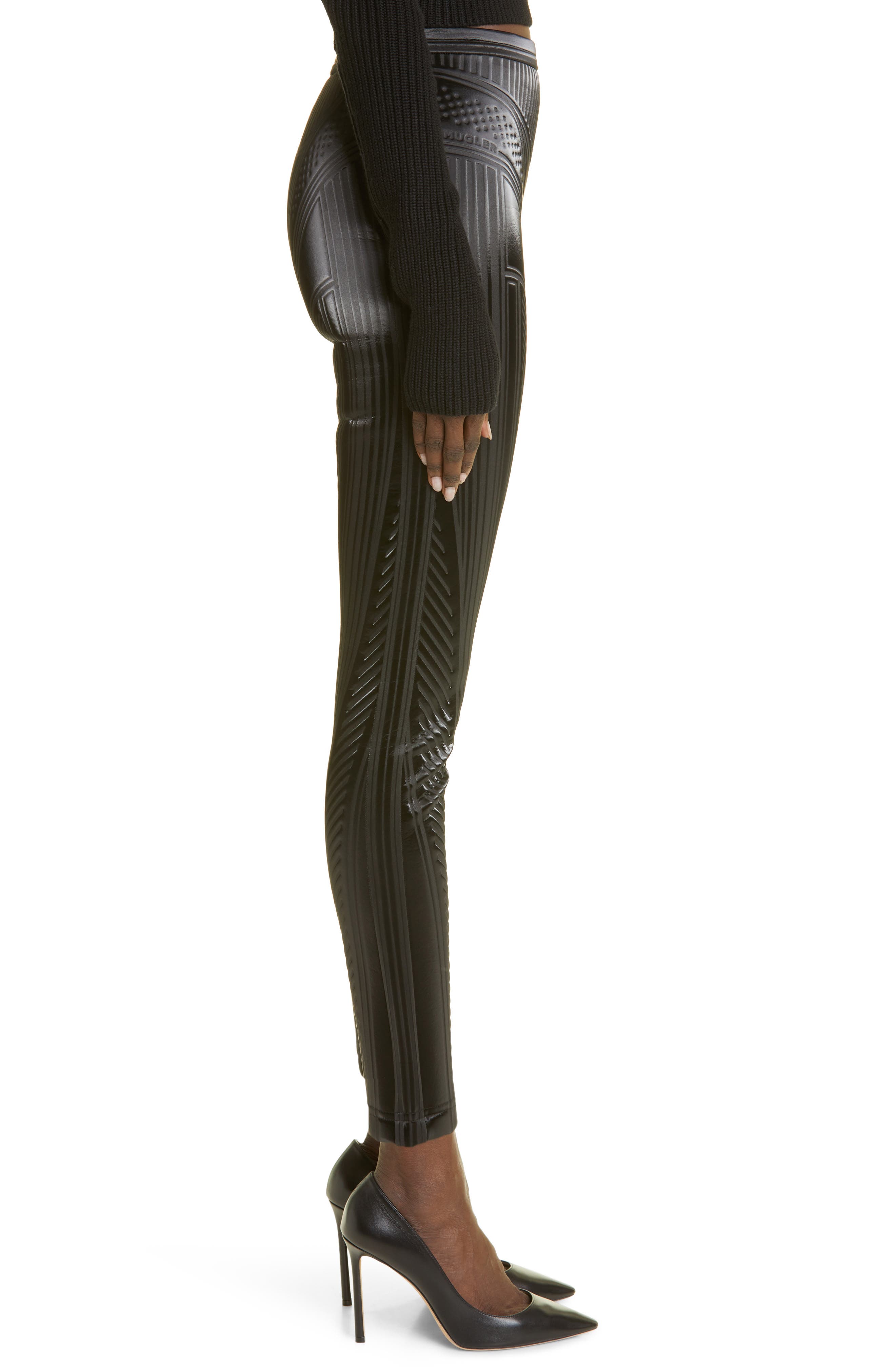 Mugler Shiny Embossed leggings in Black