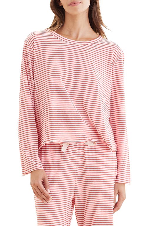 Papinelle Jada Stripe Organic Cotton Pajama Top in Rosewater /Red Stripe 