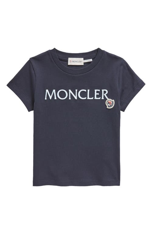 Moncler Kids' Embroidered Logo Cotton T-Shirt Blue Navy at Nordstrom,