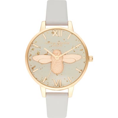 Olivia Burton Celestial Bee Leather Strap Watch,