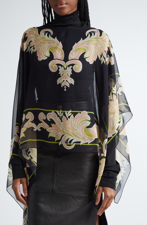 Etro Paisley Sheer Silk Poncho In Black