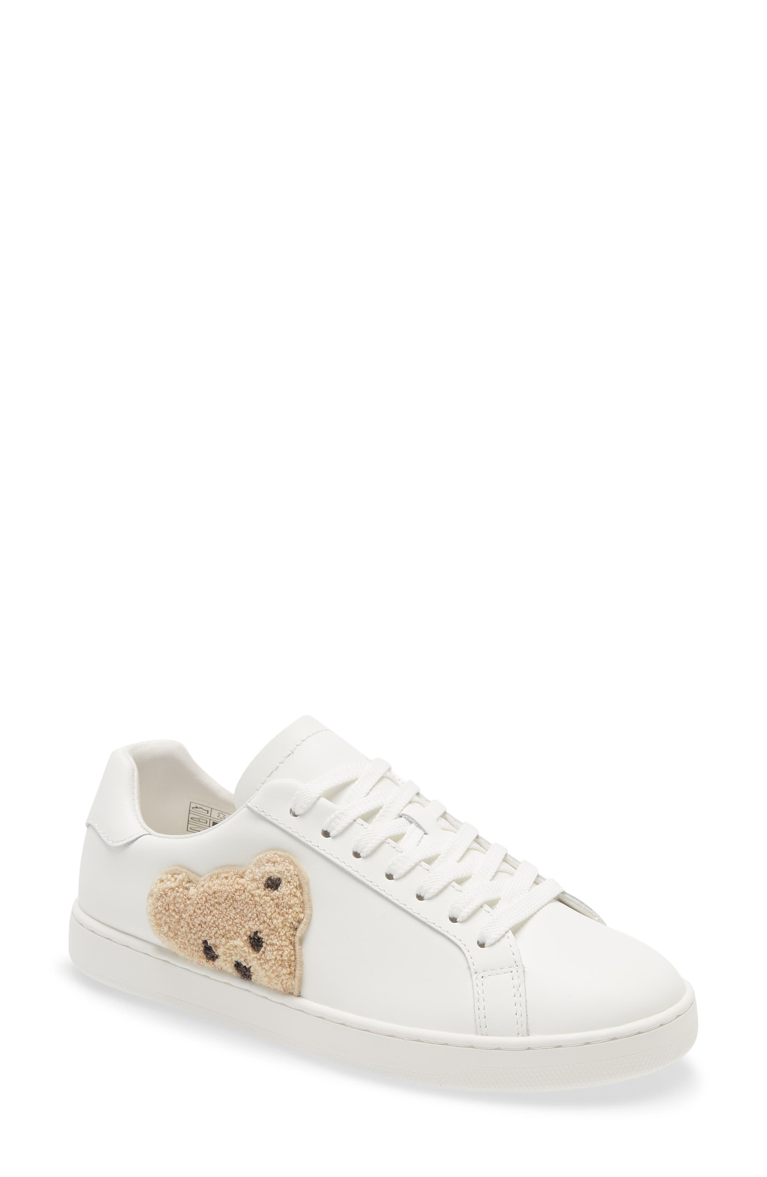 Palm Angels Teddy Bear Applique Sneaker in White/Brown at Nordstrom, Size 5Us