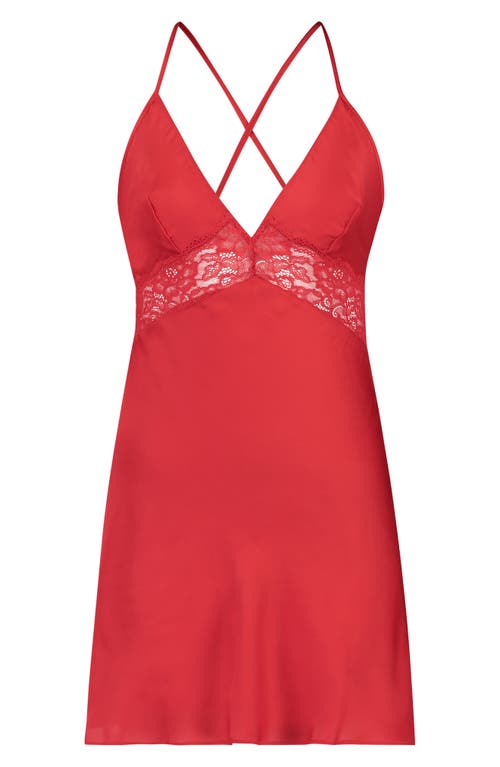 Shop Hunkemoller Hunkemöller Nina Lace Trim Satin Chemise In Tango Red