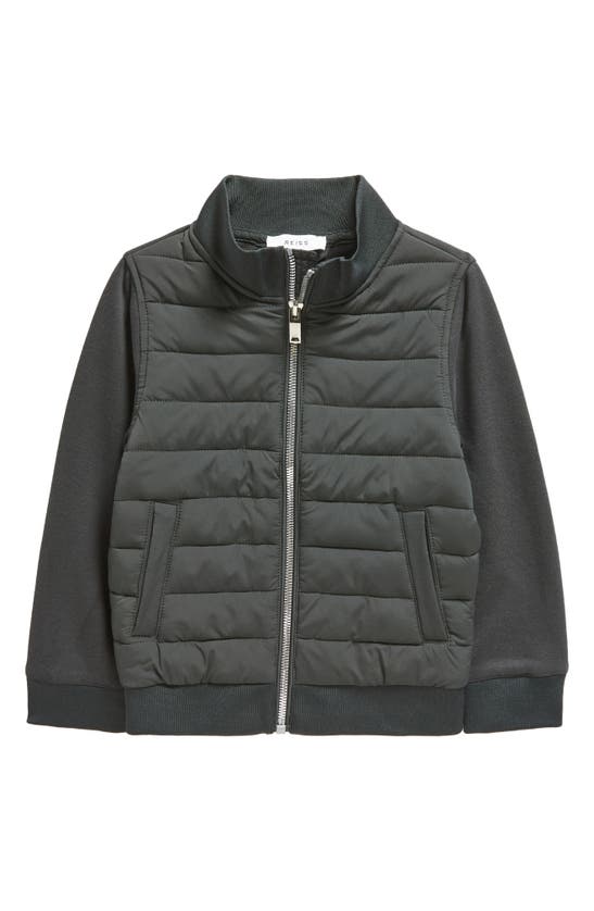 Reiss Forest Green Flintoff Junior Funnel Neck Quilted Hybrid Jacket In Forest Green