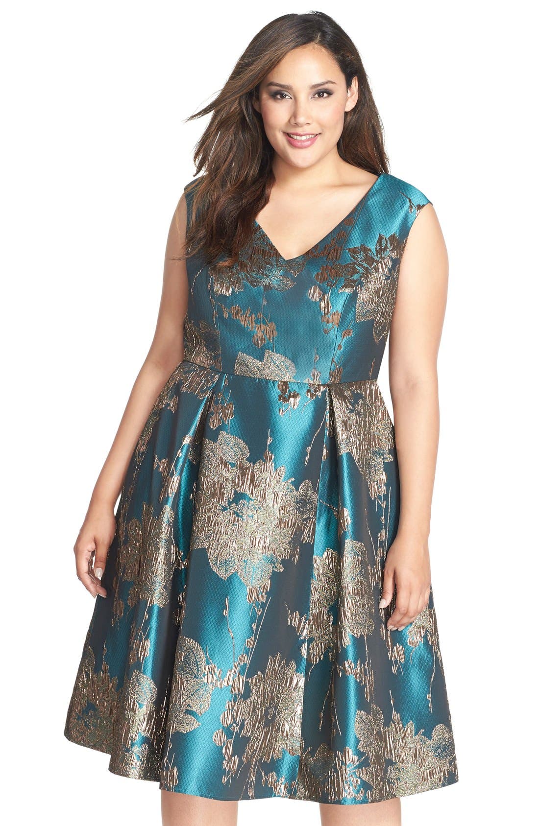 Adrianna Papell Metallic Jacquard Fit & Flare Midi Dress (Plus Size