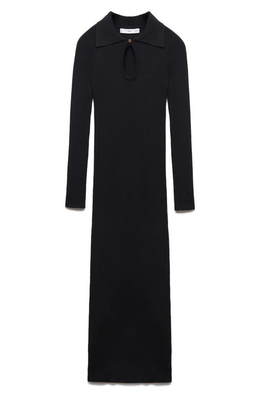 MANGO Rib Long Sleeve Sweater Dress Black at Nordstrom,