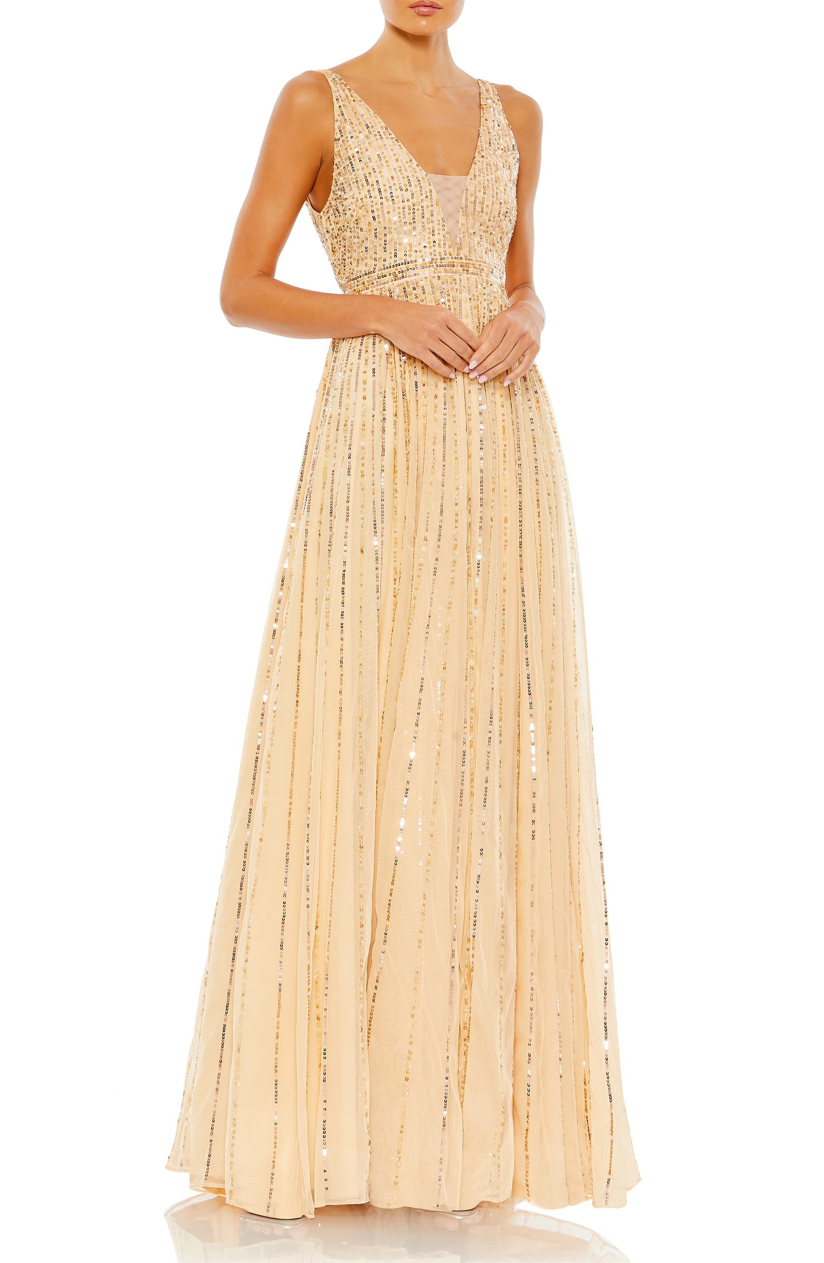 Mac Duggal Sequin Sleeveless Deep V-Neck A-Line Gown - 12