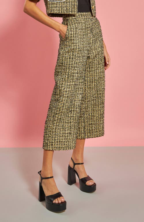 Shop English Factory Premium Tweed Culotte Pants In Yellow/black