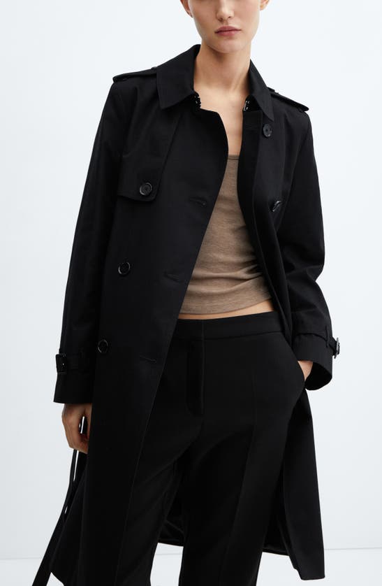 Shop Mango Classic Double Breasted Water Repellent Cotton Trench Coat In Black