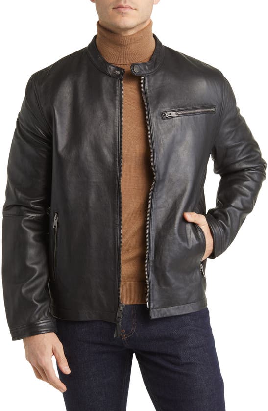 Frye Café Racer Leather Jacket In Black