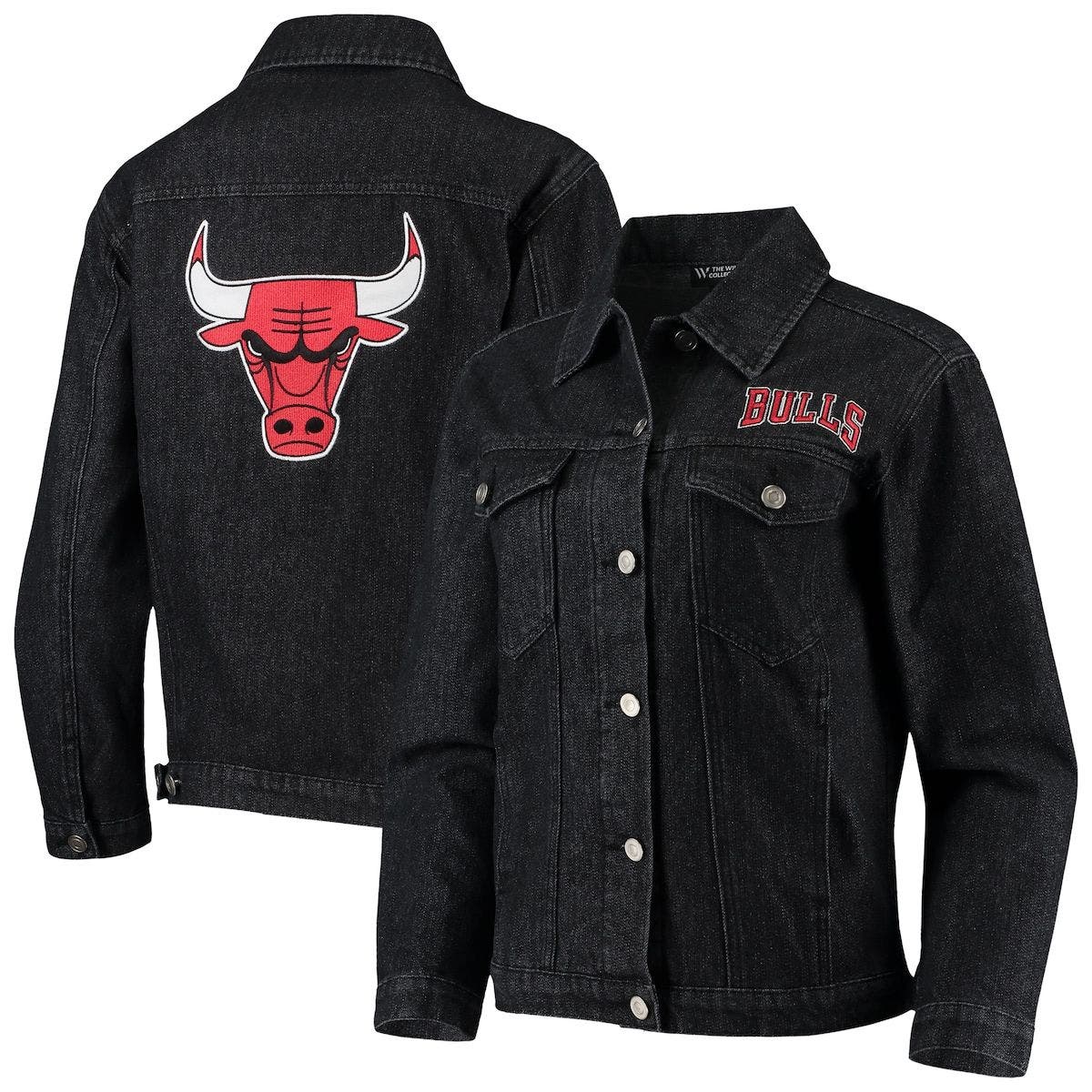 THE WILD COLLECTIVE Women's The Wild Collective Black Chicago Bulls Patch Denim Button-Up Jacket at Nordstrom