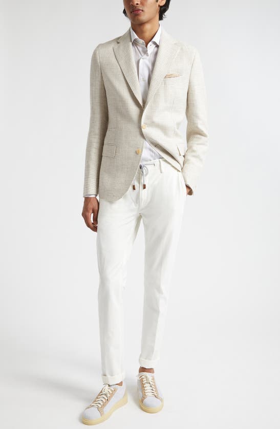 Eleventy Houndstooth Linen & Wool Sport Coat In Sand
