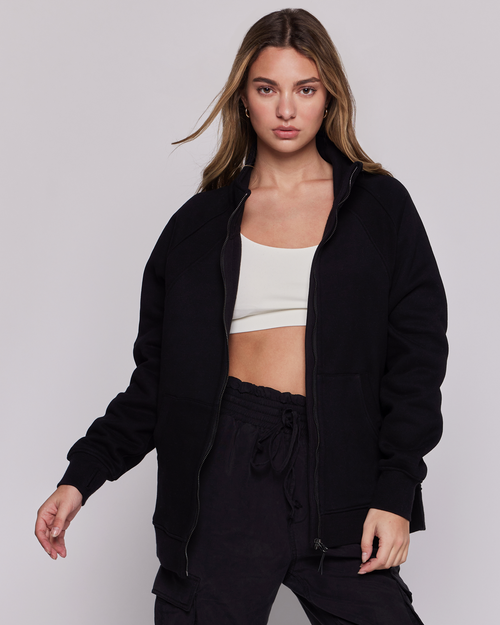 Shop Rebody Active Effortless Fleece Oversized Jacket In Black