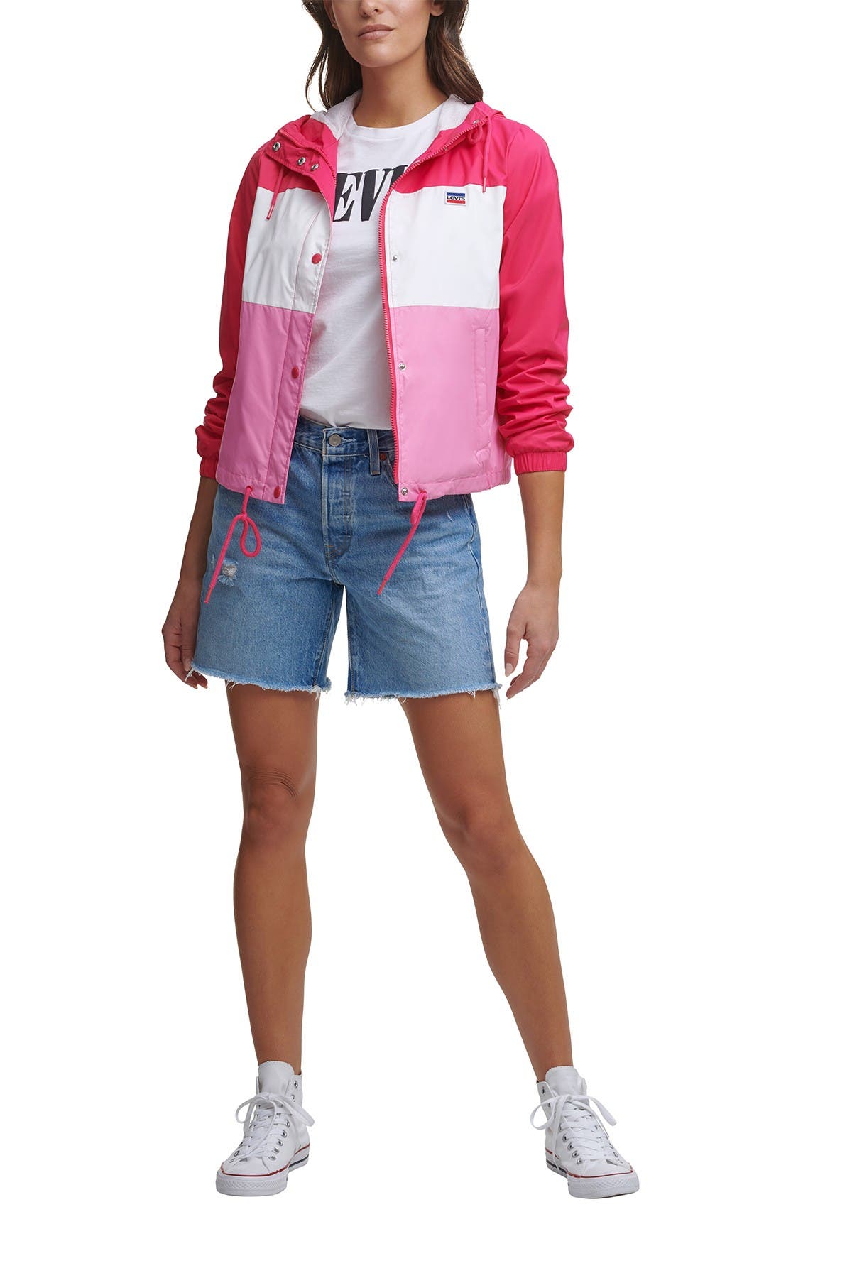 Levi's Hooded Zip Front Windbreaker Jacket In Dark Pink2