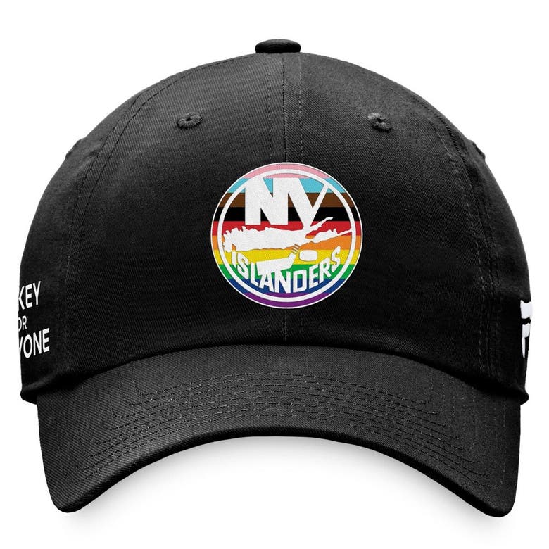 Shop Fanatics Branded Black New York Islanders Team Logo Pride Adjustable Hat