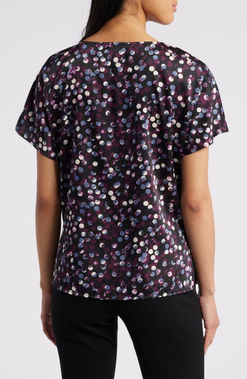 Anne Klein Women's Printed Dolman-sleeve Side-slit Top In Anne Black/deep Plum Multi