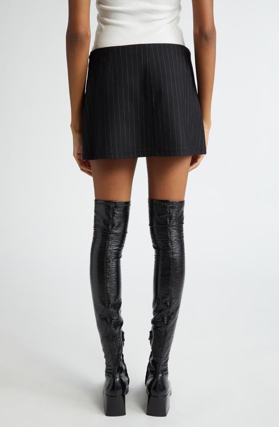 Shop Courrèges Twist Snap Pinstripes Wool Miniskirt In Black/ White
