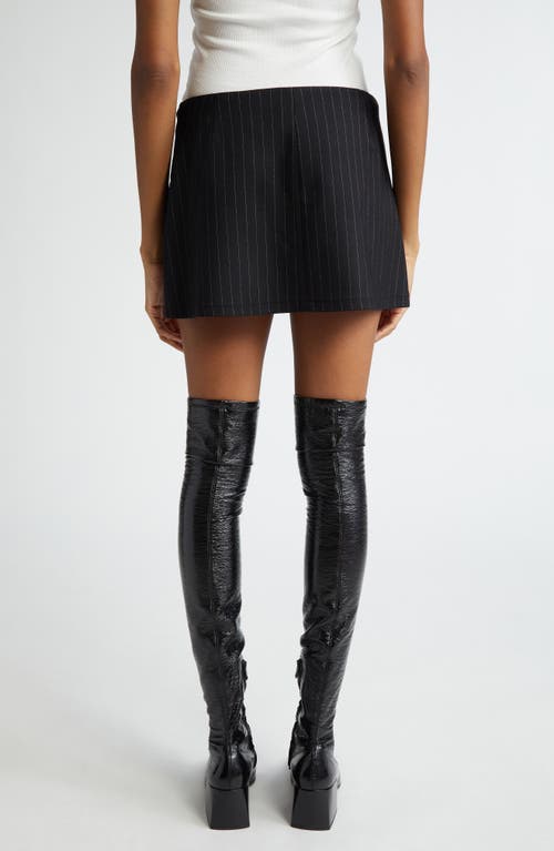 Shop Courrèges Twist Snap Pinstripes Wool Miniskirt In Black/white