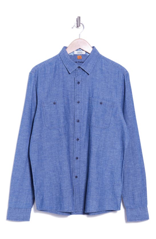 Shop Tailor Vintage Indigo Cotton & Linen Button-up Shirt In Dark Wash