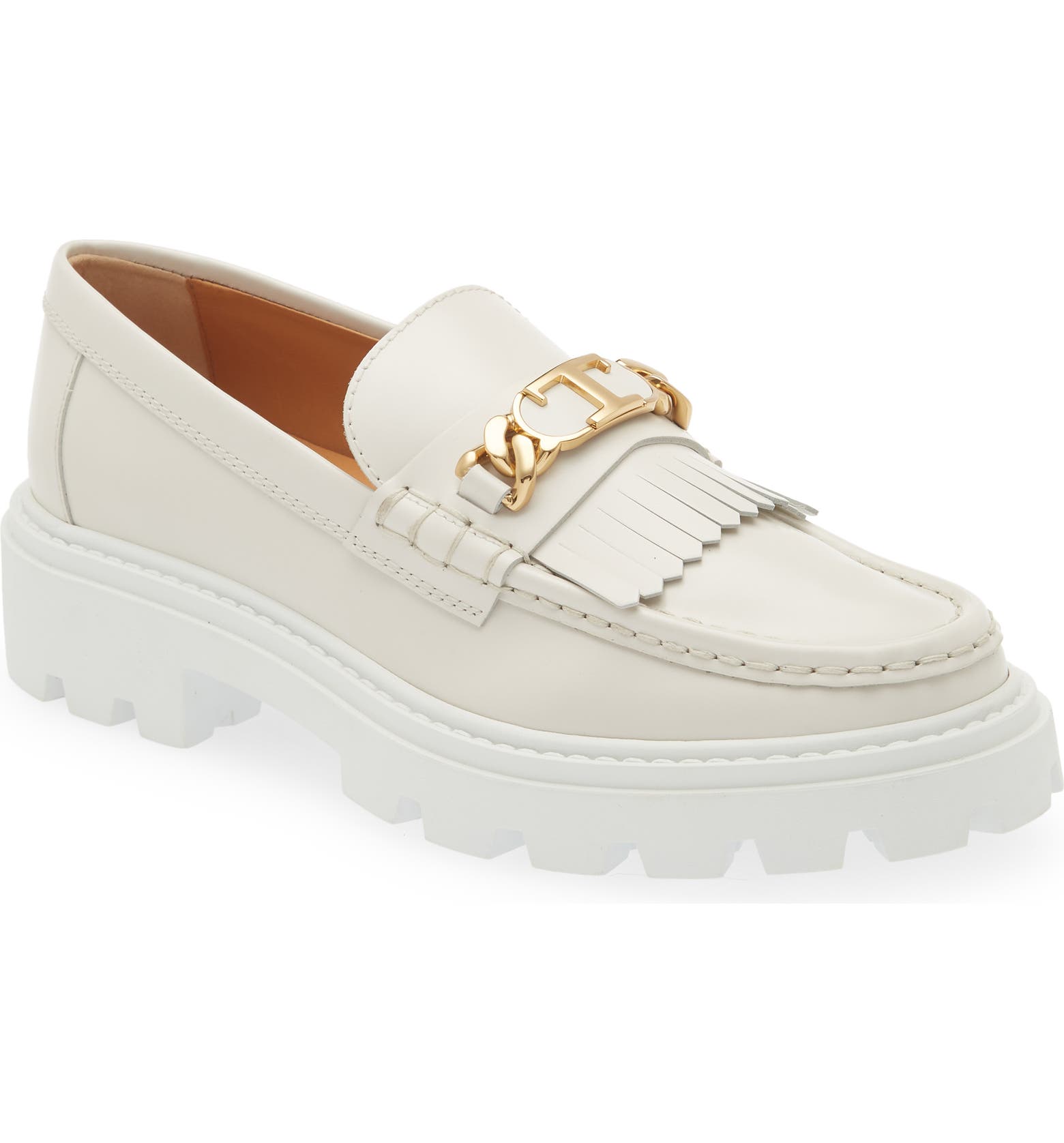 The Different Types Of Loafers: White lug sole kiltie loafers 