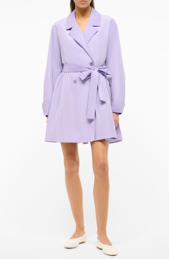 Staud Double Breasted Tie Waist Long Sleeve Trench Dress In Purple