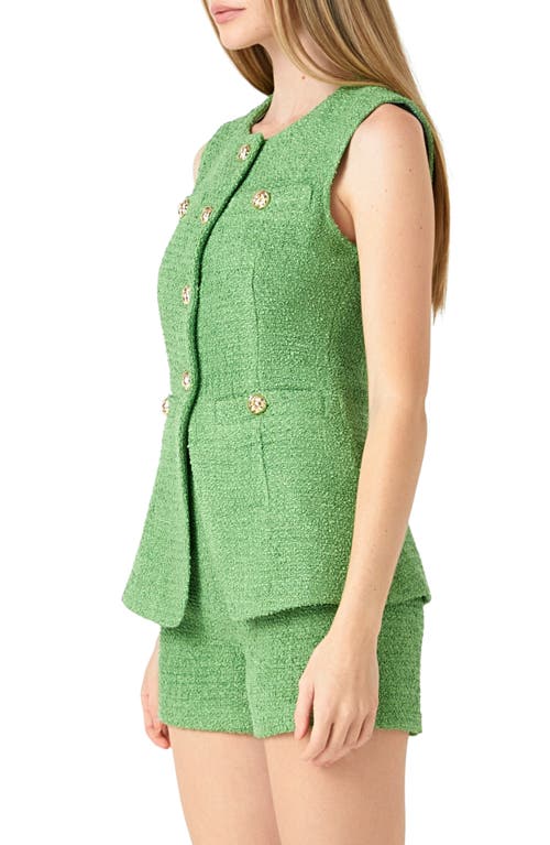 Endless Rose Tweed Button Trim Split Top In Green