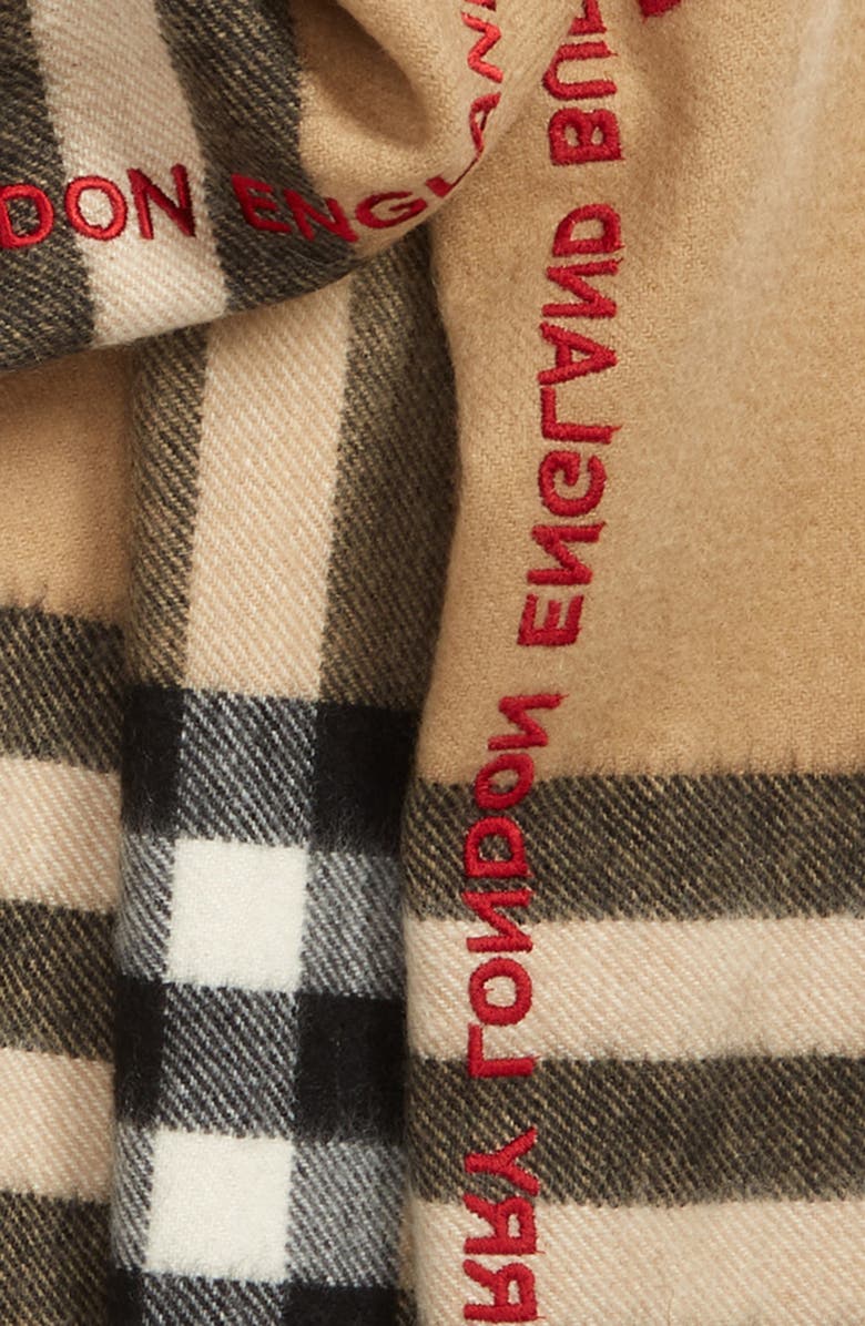 Burberry Embroidered Check Cashmere Fringe Scarf | Nordstrom