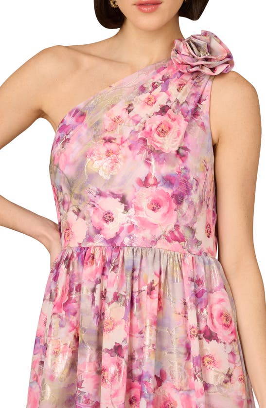 Shop Aidan Mattox By Adrianna Papell Floral One-shoulder Jacquard Ballgown In Pink Multi