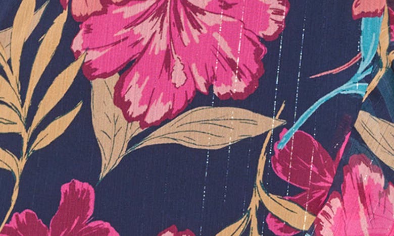 Shop Kensie Tropical Floral Chiffon Faux Wrap Dress In Navy Multi