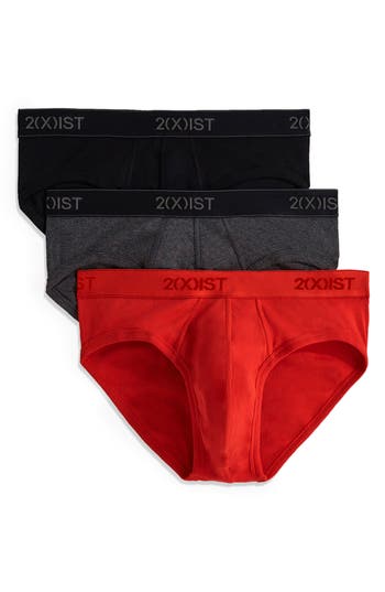 2(x)ist Men's Essential 3 Pack No Show Brief In Black/charcoal Heather/red