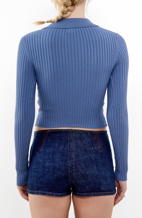 Shop Bdg Urban Outfitters Long Sleeve Crop Polo Cardigan Sweater In Blue