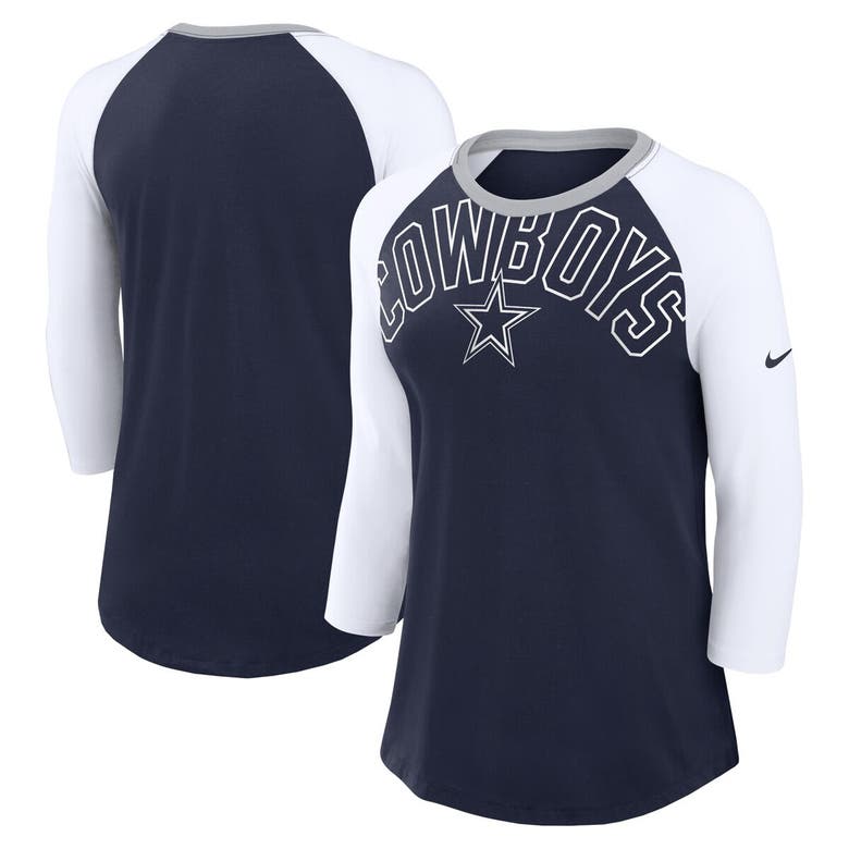 Shop Nike Navy/white Dallas Cowboys Knockout Arch Raglan Tri-blend 3/4-sleeve T-shirt