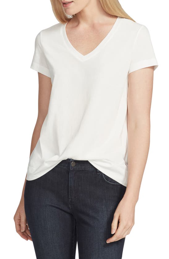Lafayette 148 Plus Size Cotton Jersey Short Sleeve V Neck T Shirt In White