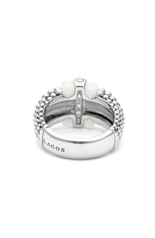 Lagos White Caviar White Ceramic Diamond Large 1-link Ring In Silver/diamond