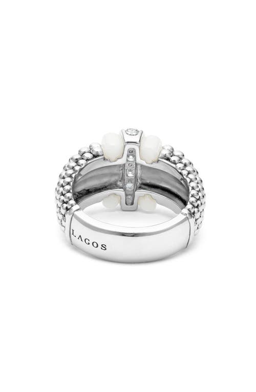 Shop Lagos White Caviar Diamond Link Ring In Silver/diamond