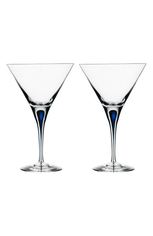 Orrefors Set Of 2 Intermezzo Blue Martini Glasses In Clear/blue