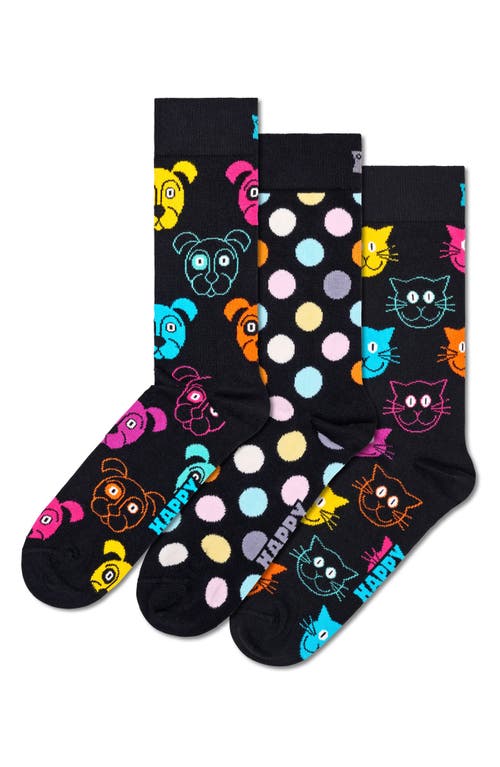 Shop Happy Socks Classic Pet 3-pack Assorted Crew Socks In Navy