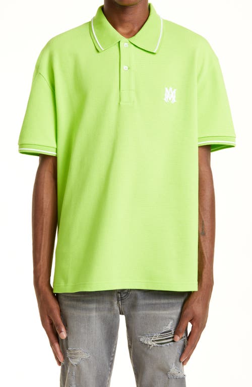AMIRI Tipped Embroidered Logo Cotton Polo in Lime