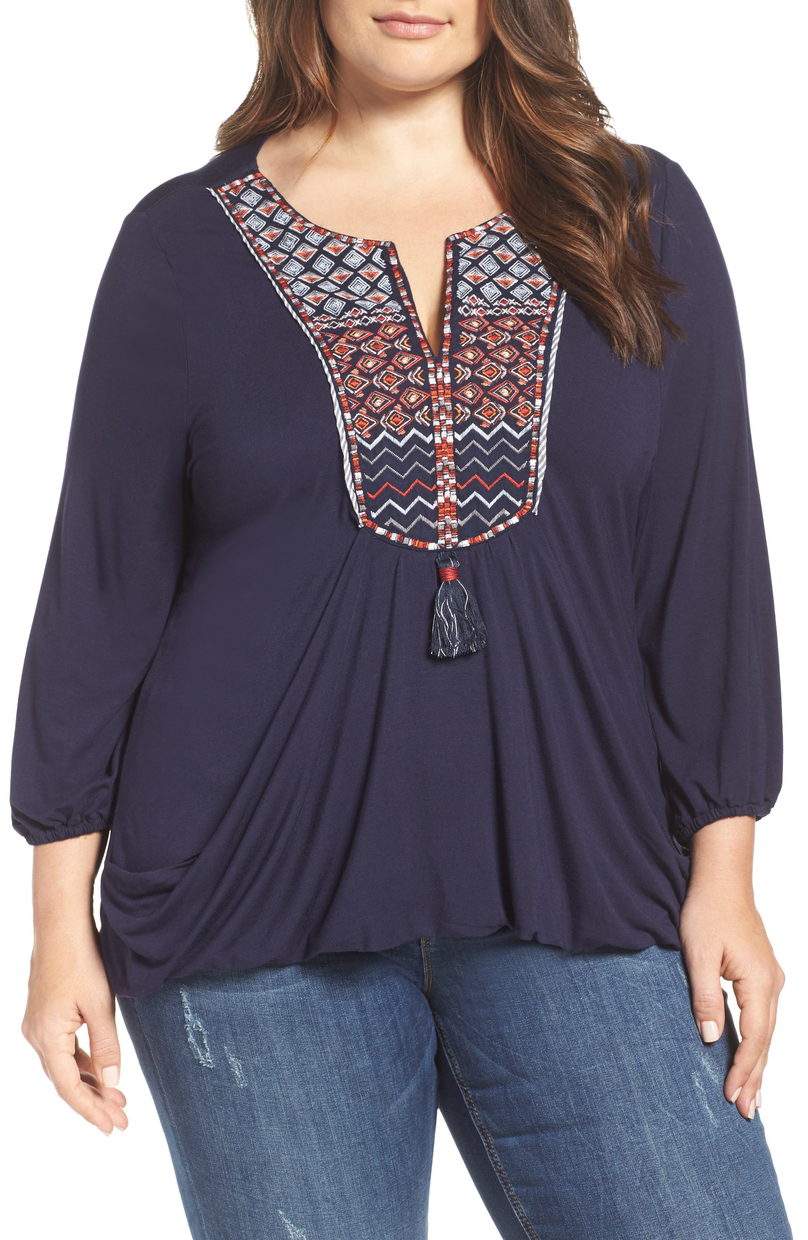 Democracy Embroidered Bib Top (Plus Size) Nordstrom