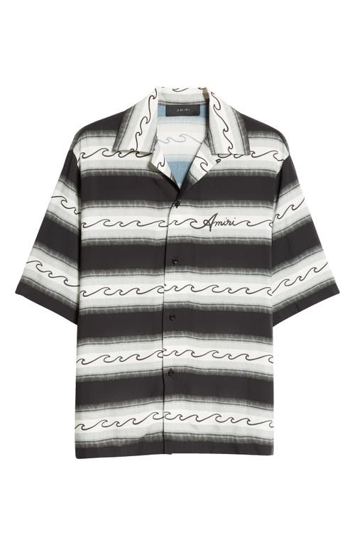 Shop Amiri Wave Baja Stripe Camp Shirt In Black